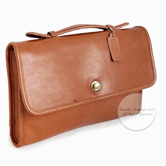 Coach Avenue Bag Crossbody Portfolio Brief #9886 British Tan Leather Vintage - Picture 5 of 14
